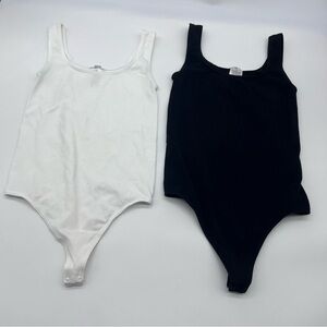 Wolford Women’s Thong Back Bodysuit 2 Piece Bundle - Black & White-Size Small